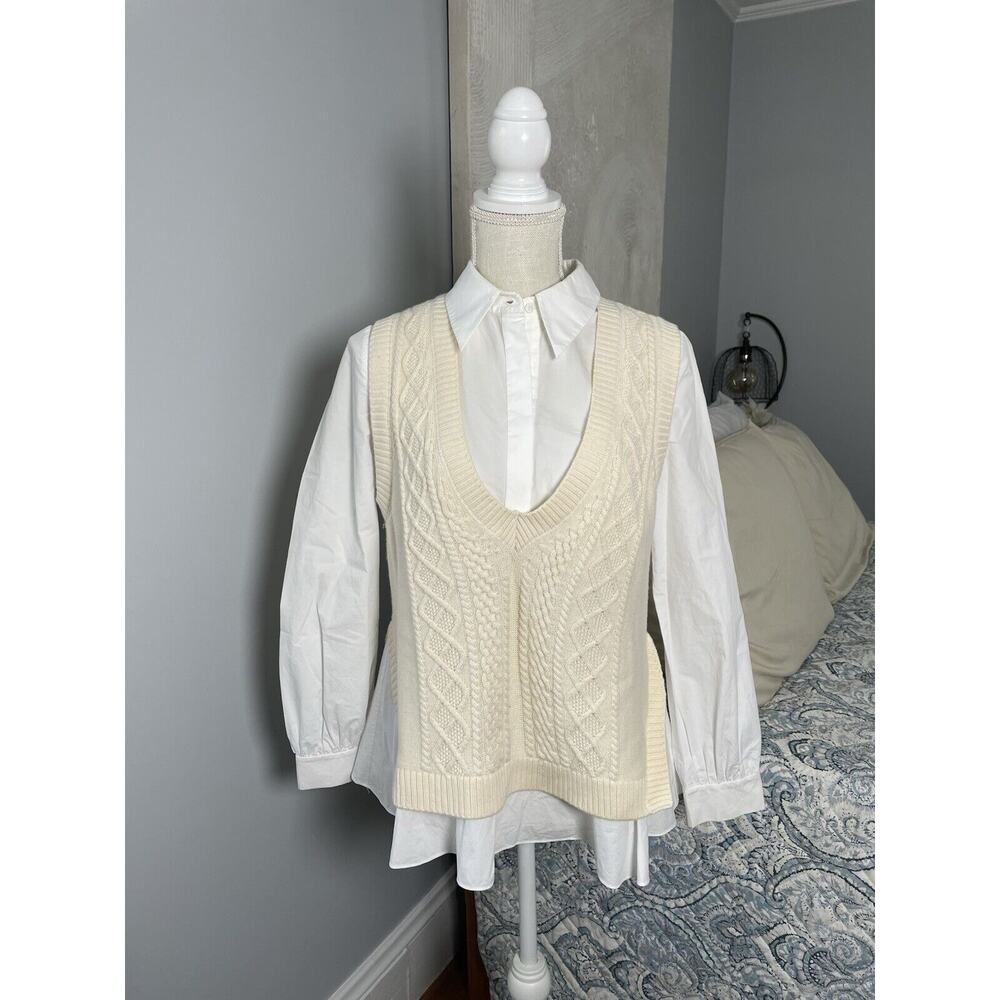 Bora Aksu Knitted Vest Cut Out Hem Blouse Sweater Size 38